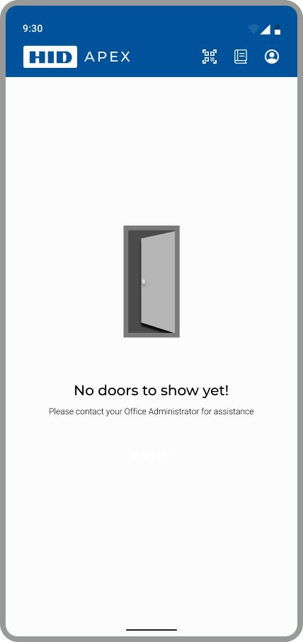 Before any doors are added, the empty state says who to contact.