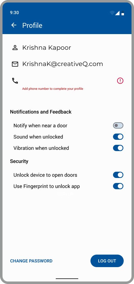 Settings cover door alerts, sound, vibration, and fingerprint unlock.